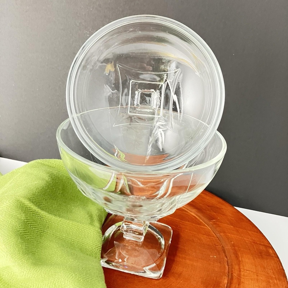 VTG Hazel Atlas Colony Clear Square Footed Glass Candy Dish Preserve Bowl w/ Lid - Picture 3 of 16